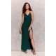 Rochie lunga, brocard verde, cu umerii goi, mulata, Frida 2 - jojofashion.ro