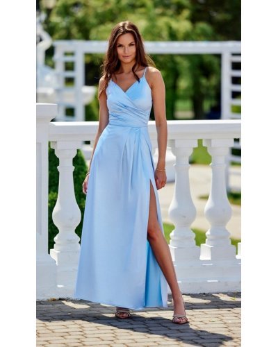 Rochie lunga, din satin, baby blue, petrecuta, SalmaR Rochii satin, Rochie lunga, din satin, baby blue, petrecuta, SalmaR - jojofashion.ro