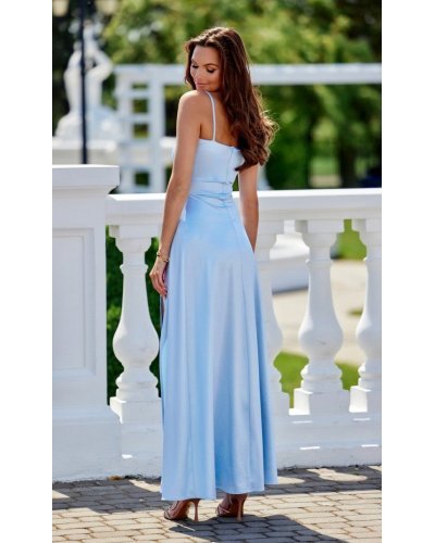 Rochie lunga, din satin, baby blue, petrecuta, SalmaR Rochii satin, Rochie lunga, din satin, baby blue, petrecuta, SalmaR - jojofashion.ro