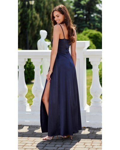 Rochie lunga, din satin, bleumarin, petrecuta, SalmaR Rochii satin, Rochie lunga, din satin, bleumarin, petrecuta, SalmaR - jojofashion.ro