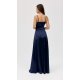 Rochie lunga, din satin, bleumarin, petrecuta, SalmaR 4 - jojofashion.ro