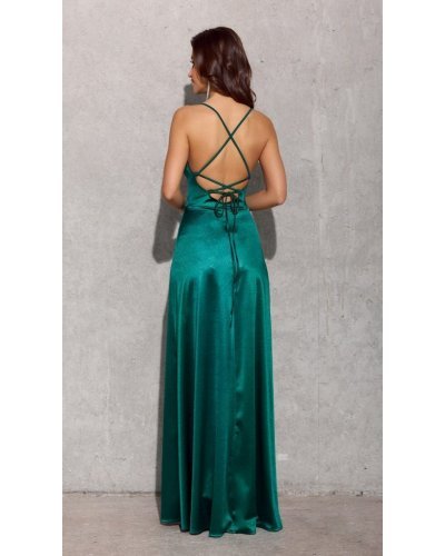 Rochie lunga, din satin, verde, cu spatele gol, petrecuta, AlessandraR Rochii satin, Rochie lunga, din satin, verde, cu spatele gol, petrecuta, AlessandraR - jojofashion.ro