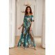Rochie lunga din vascoza turcoaz cu umerii goi MiaR 2 - jojofashion.ro