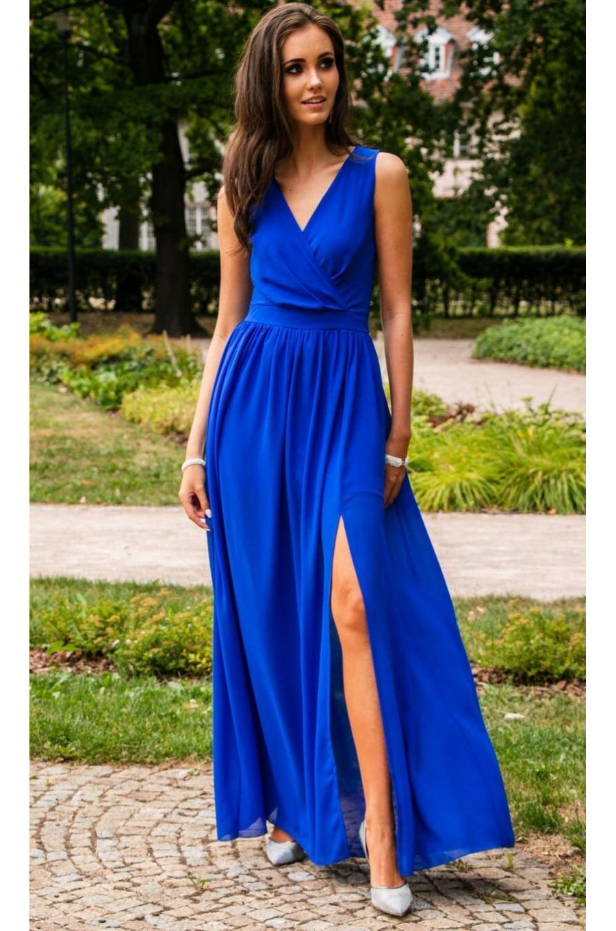 Rochie lunga albastra din voal, vaporoasa, Yurianne 1 - jojofashion.ro