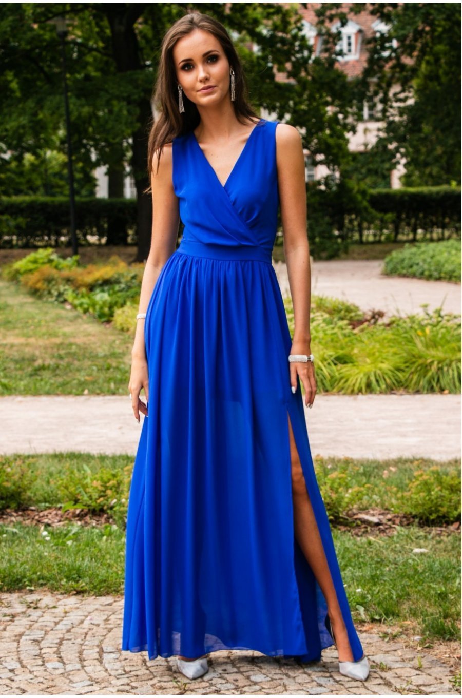 Rochie lunga albastra din voal, vaporoasa, Yurianne 6 - jojofashion.ro
