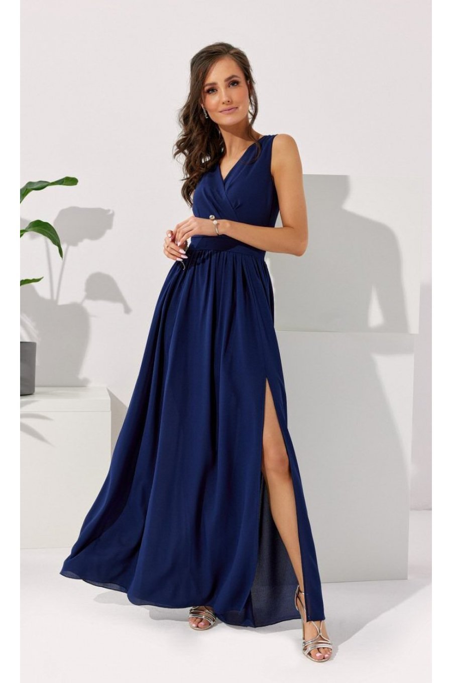 Rochie lunga din voal bleumarin, vaporoasa, Yurianne 1 - jojofashion.ro