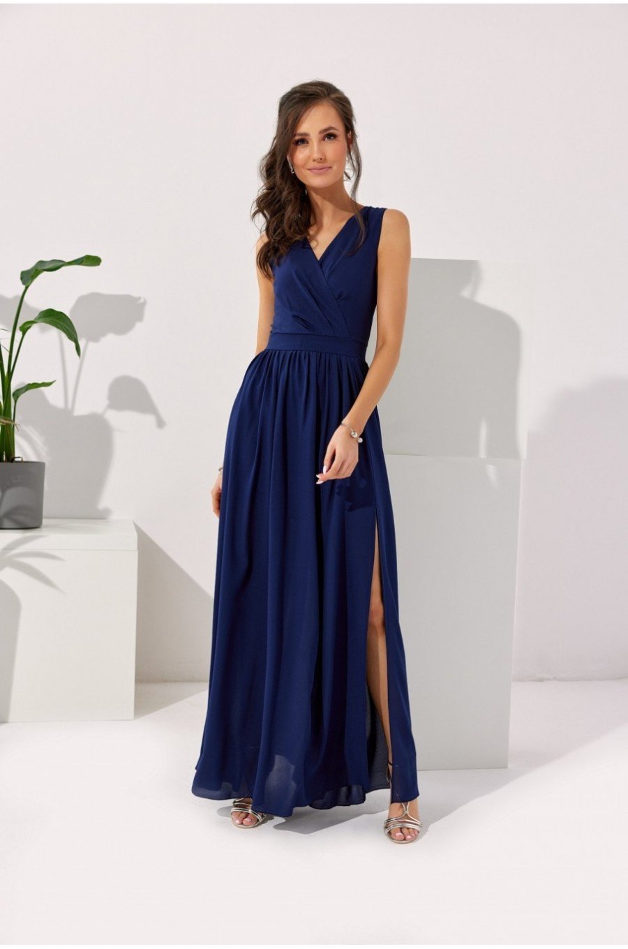 Rochie lunga din voal bleumarin, vaporoasa, Yurianne 2 - jojofashion.ro