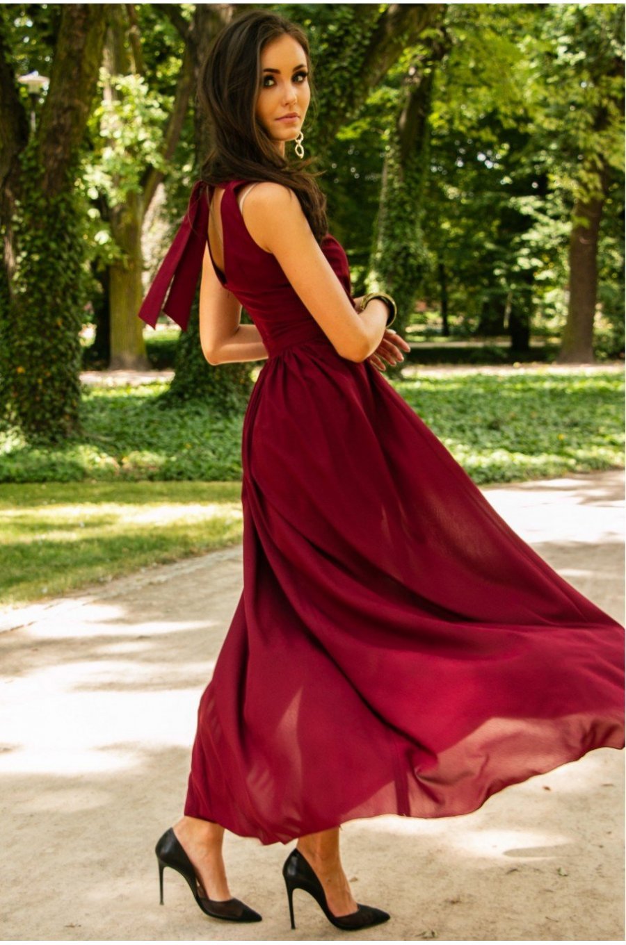 Rochie lunga din voal, burgundy, vaporoasa, Yurianne 4 - jojofashion.ro