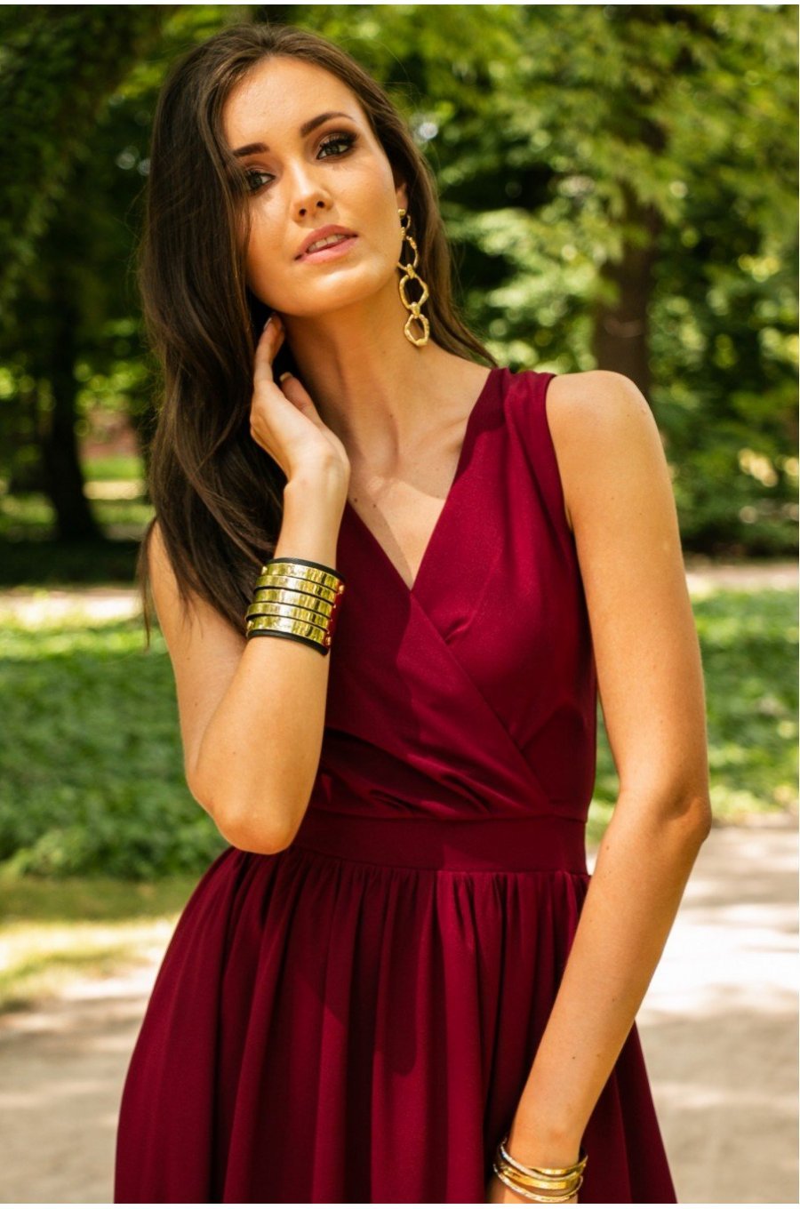 Rochie lunga din voal, burgundy, vaporoasa, Yurianne 5 - jojofashion.ro