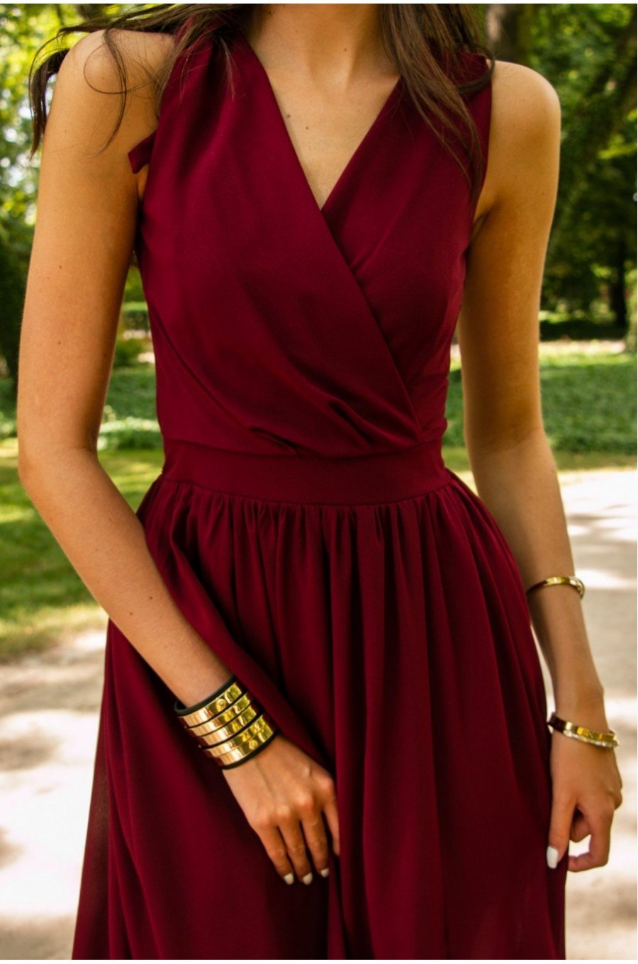 Rochie lunga din voal burgundy vaporoasa Yurianne 6 - jojofashion.ro