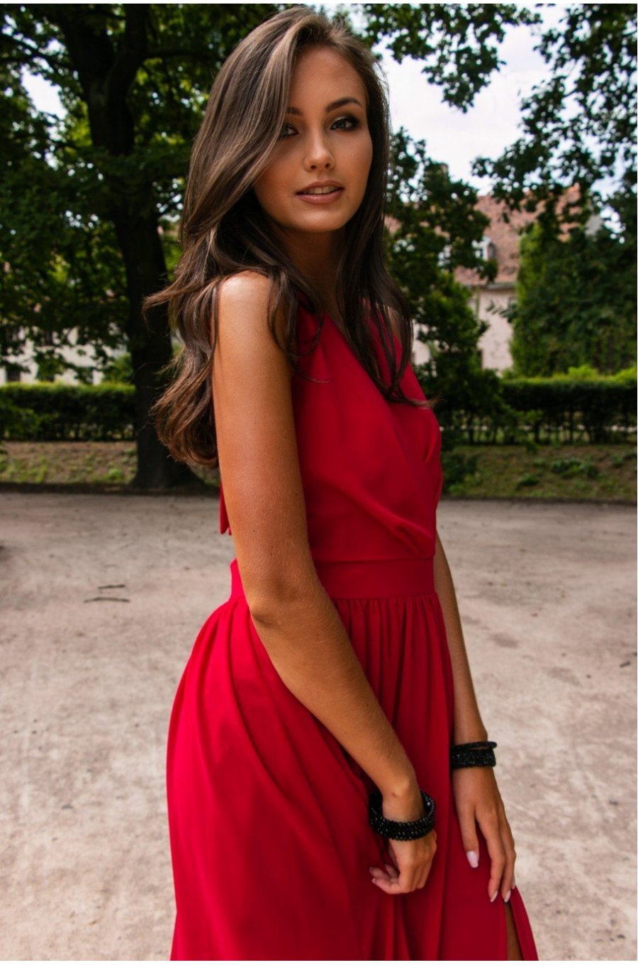 Rochie lunga rosie din voal, vaporoasa, Yurianne 4 - jojofashion.ro