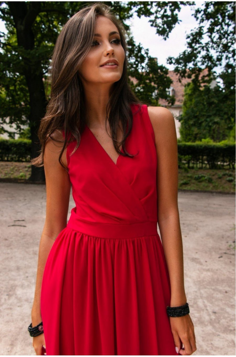 Rochie lunga rosie din voal, vaporoasa, Yurianne 6 - jojofashion.ro