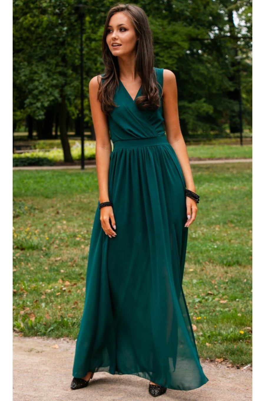 Rochie lunga verde din voal vaporoasa Yurianne 1 - jojofashion.ro