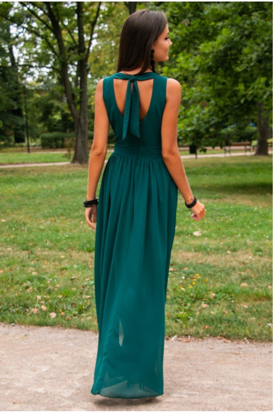 Rochie lunga din voal, verde, vaporoasa, Yurianne 2 - jojofashion.ro