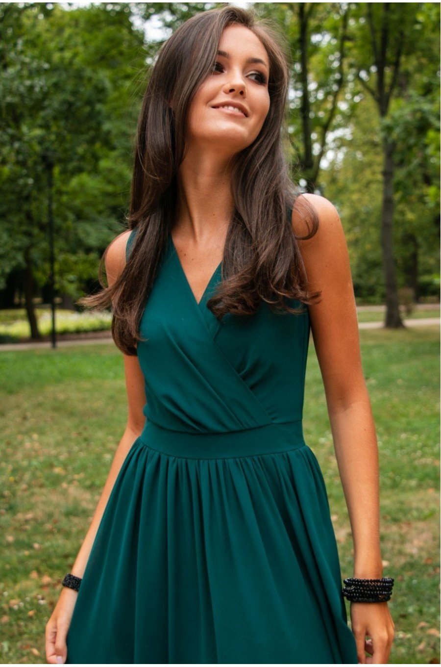 Rochie lunga verde din voal vaporoasa Yurianne 4 - jojofashion.ro
