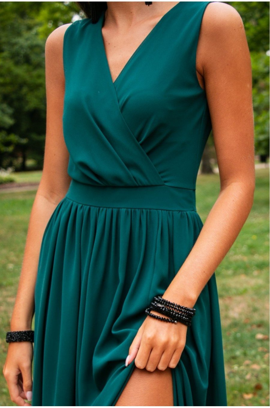 Rochie lunga verde din voal vaporoasa Yurianne 5 - jojofashion.ro