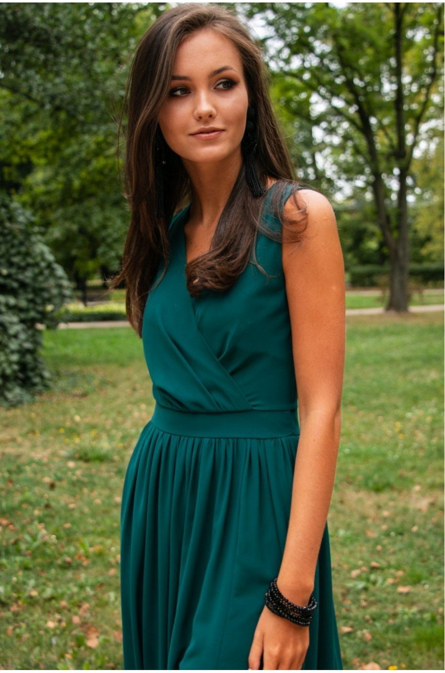 Rochie lunga verde din voal vaporoasa Yurianne 6 - jojofashion.ro