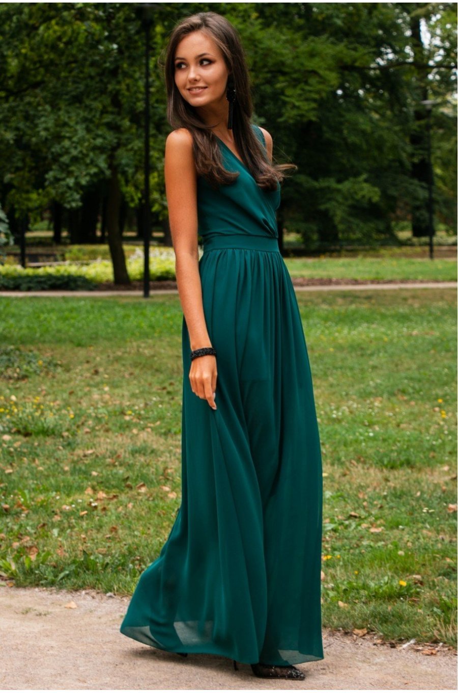 Rochie lunga verde din voal vaporoasa Yurianne 3 - jojofashion.ro