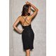 Rochie midi din brocard, neagra, mulata, petrecuta, Emmely 3 - jojofashion.ro