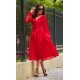 Rochie rosie midi din voal vaporoasa cu maneca lunga Melen 2 - jojofashion.ro