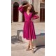 Rochie din voal roz magenta midi cu maneca lunga vaporoasa Melen 2 - jojofashion.ro