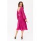 Rochie din voal roz magenta midi cu maneca lunga vaporoasa Melen 3 - jojofashion.ro