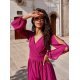 Rochie din voal roz magenta midi cu maneca lunga vaporoasa Melen 4 - jojofashion.ro