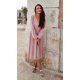 Rochie midi din voal roz pal vaporoasa cu maneca lunga Melen 2 - jojofashion.ro