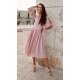 Rochie midi din voal roz pal vaporoasa cu maneca lunga Melen 3 - jojofashion.ro