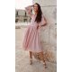 Rochie midi din voal, roz pal, cu maneca lunga, vaporoasa, Melen 3 - jojofashion.ro