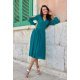 Rochie midi din voal verde turcoaz, cu maneca lunga, vaporoasa, Melen 2 - jojofashion.ro