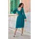 Rochie midi din voal verde turcoaz, cu maneca lunga, vaporoasa, Melen 3 - jojofashion.ro