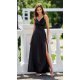 Rochie neagra eleganta lunga din satin petrecuta SalmaR 2 - jojofashion.ro