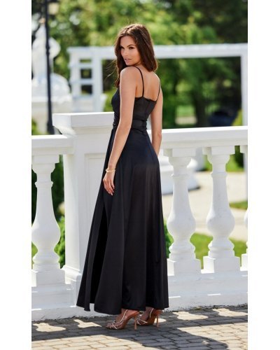 Rochie neagra eleganta lunga din satin petrecuta SalmaR Rochii satin, Rochie neagra eleganta lunga din satin petrecuta SalmaR - jojofashion.ro
