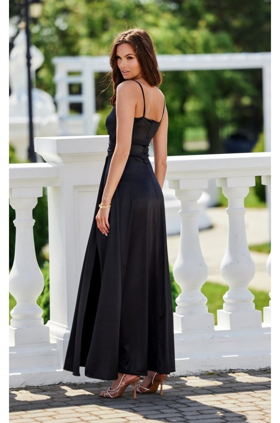 Rochie neagra eleganta lunga din satin petrecuta SalmaR 2 - jojofashion.ro