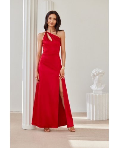 Rochie rosie de ocazie din satin lunga cu umerii goi MoanaR Rochii satin, Rochie rosie de ocazie din satin lunga cu umerii goi MoanaR - jojofashion.ro