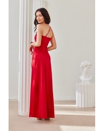 Rochie rosie de ocazie din satin lunga cu umerii goi MoanaR Rochii satin, Rochie rosie de ocazie din satin lunga cu umerii goi MoanaR - jojofashion.ro