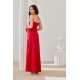 Rochie rosie de ocazie din satin lunga cu umerii goi MoanaR 3 - jojofashion.ro