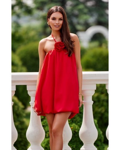 Rochie rosie din satin scurta babydoll cu umerii goi SienaR Rochii satin, Rochie rosie din satin scurta babydoll cu umerii goi SienaR - jojofashion.ro