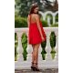 Rochie rosie din satin scurta babydoll cu umerii goi SienaR 3 - jojofashion.ro