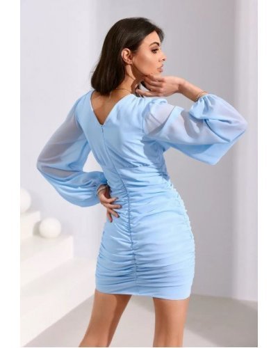 Rochie scurta mulata baby blue cu maneca lunga Elyanna Rochii scurte, Rochie scurta mulata baby blue cu maneca lunga Elyanna - jojofashion.ro