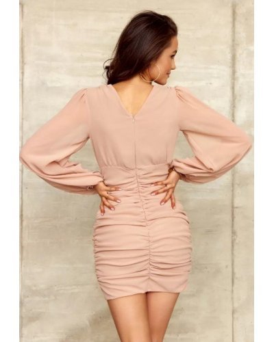 Rochie scurta cappuccino cu maneca lunga Elyanna Rochii scurte, Rochie scurta cappuccino cu maneca lunga Elyanna - jojofashion.ro