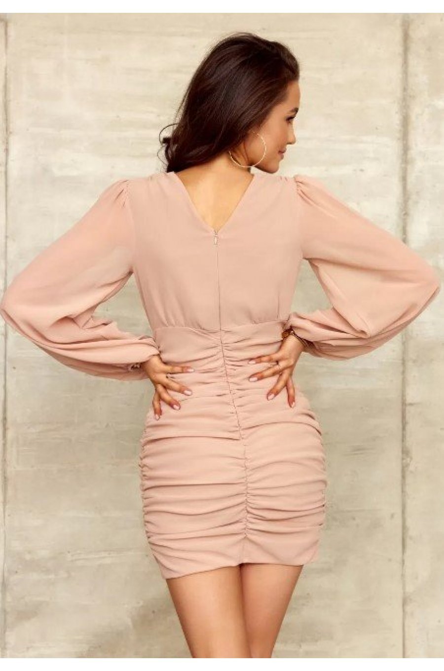 Rochie scurta cappuccino cu maneca lunga Elyanna Rochie scurta cappuccino cu maneca lunga Elyanna 2 - jojofashion.ro