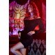 Rochie scurta neagra din brocard mulata cu umerii goi si maneca lunga incretita Whitney 2 - jojofashion.ro