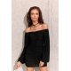 Rochie scurta din brocard, neagra, mulata, cu umerii goi si maneca lunga, incretita, Whitney 5 - jojofashion.ro