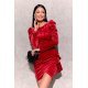 Rochie scurta rosie mulata din catifea cu maneca lunga drapata Lola Rochie scurta rosie mulata din catifea cu maneca lunga drapata Lola 2 - jojofashion.ro