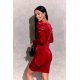 Rochie scurta rosie mulata din catifea cu maneca lunga drapata Lola Rochie scurta rosie mulata din catifea cu maneca lunga drapata Lola 3 - jojofashion.ro