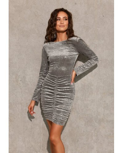 Rochie scurta mulata argintie din paiete cu maneca lunga Lorin Rochii scurte, Rochie scurta mulata argintie din paiete cu maneca lunga Lorin - jojofashion.ro