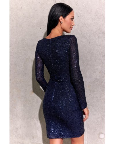 Rochie scurta mulata din paiete bleumarin cu maneca lunga Megan Rochii scurte, Rochie scurta mulata din paiete bleumarin cu maneca lunga Megan - jojofashion.ro