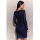 Rochie scurta, din paiete bleumarin, mulata, cu maneca lunga, petrecuta, Megan 3 - jojofashion.ro